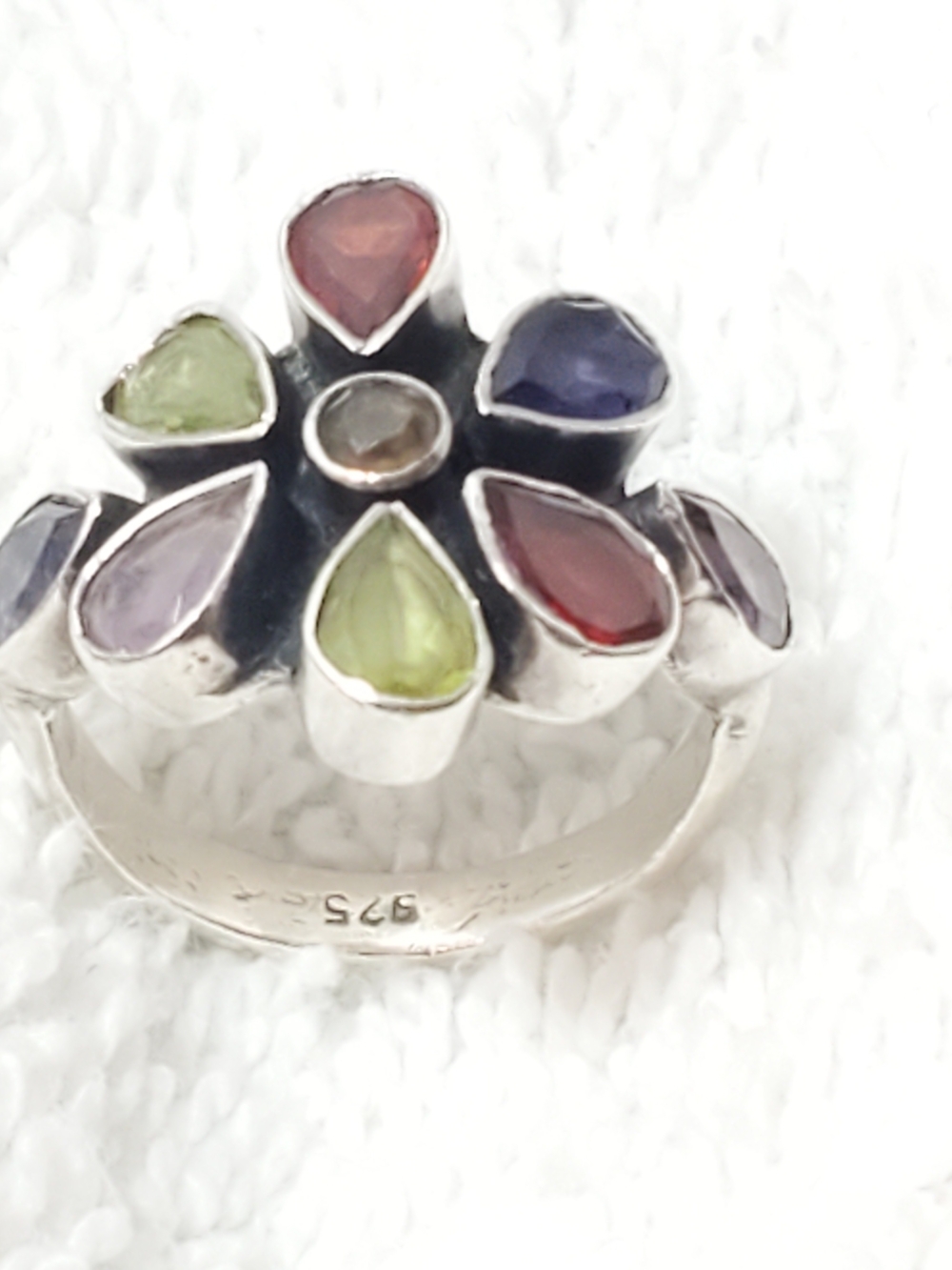 Vintage 925 Sterling Silver Multi Gemstone Flower Cluster Cocktail Ring Size 6